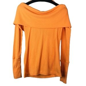 WE THE FREE - FREE PEOPLE -Orange Sweater -Size M - Cowl Neck -Off the Shoulder